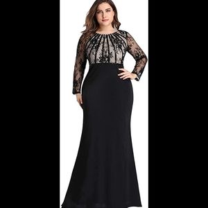 Plus Size See-Through Floral Floor-Length Dress